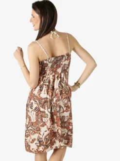 Airisa Vestito da donna con spalline sottili e dettagli in macramè - corallo