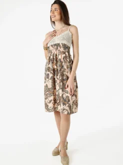 Airisa Vestito da donna con spalline sottili e dettagli in macramè - verde