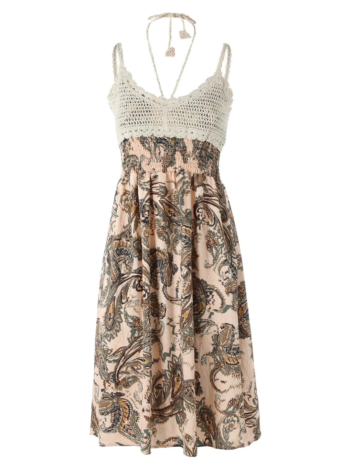 Airisa Vestito da donna con spalline sottili e dettagli in macramè - verde