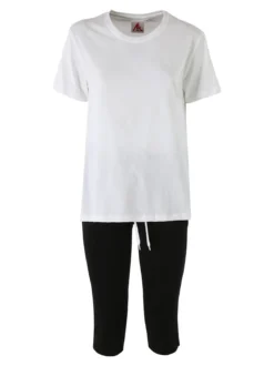 Aki Completo sportivo da donna con t-shirt e leggings a 3/4 - bianco