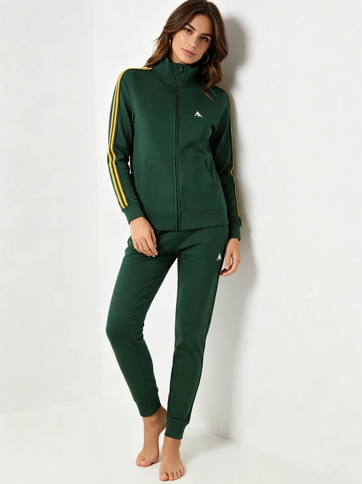 Aki Completo tuta da donna in misto cotone full zip - verde