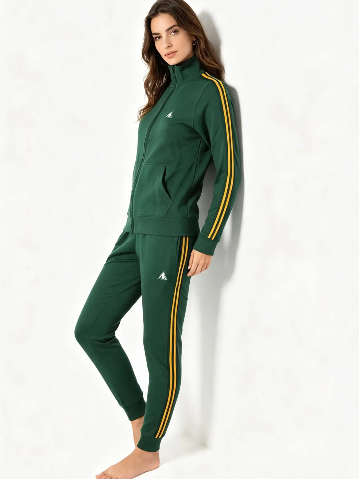 Aki Completo tuta da donna in misto cotone full zip - verde