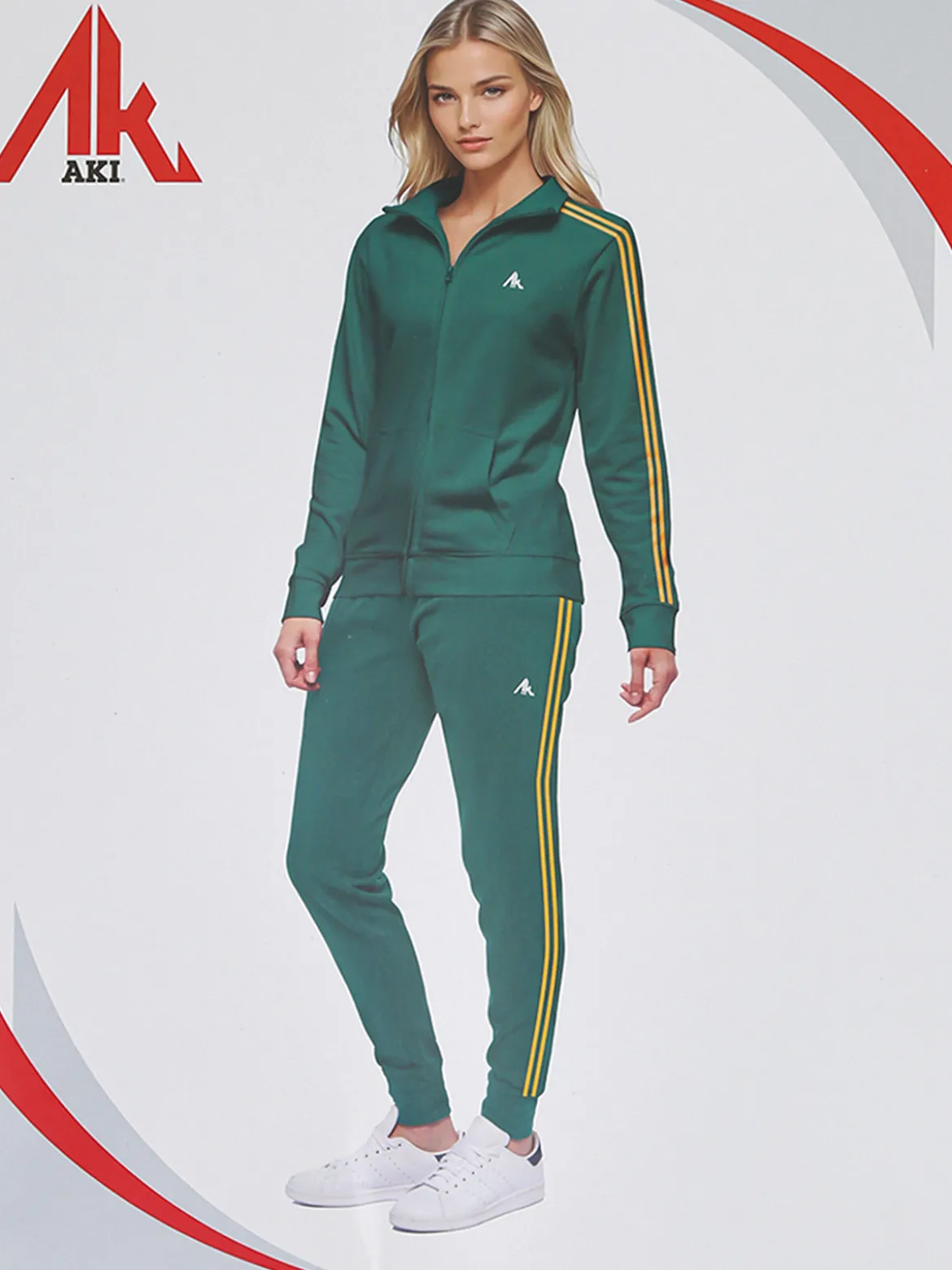 Aki Completo tuta da donna in misto cotone full zip - verde