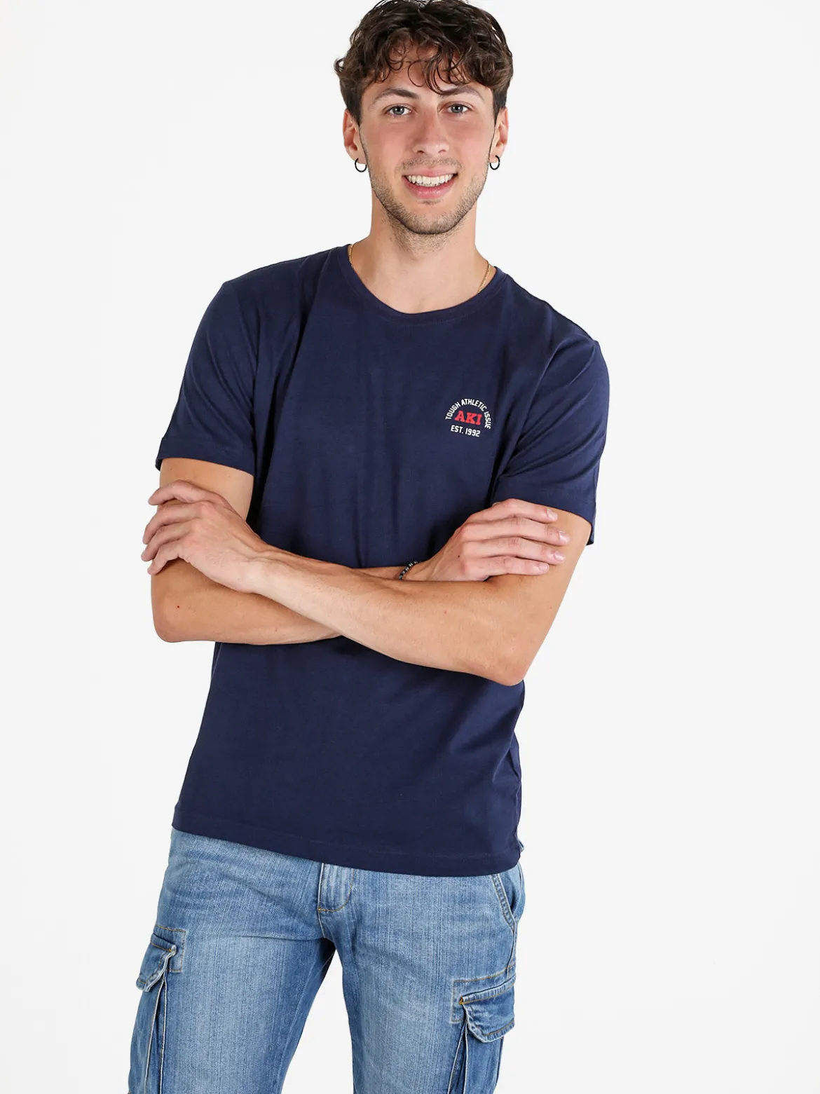 Aky T-shirt uomo girocollo in cotone - blu scuro
