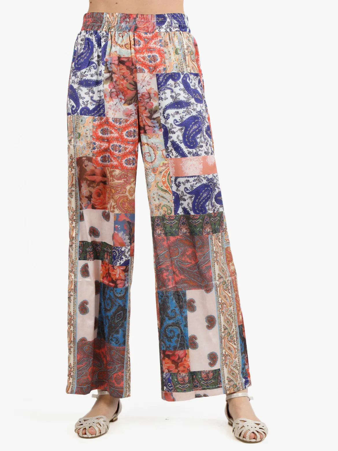 Altariva Pantaloni donna leggeri a gamba larga con elastico in vita