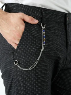 Andy Don B Pantaloni casual da uomo con stampa texture e dettaglio catena - nero