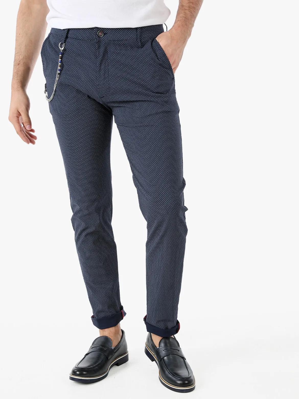 Andy Don B Pantaloni casual da uomo con stampa texture e dettaglio catena - blu scuro
