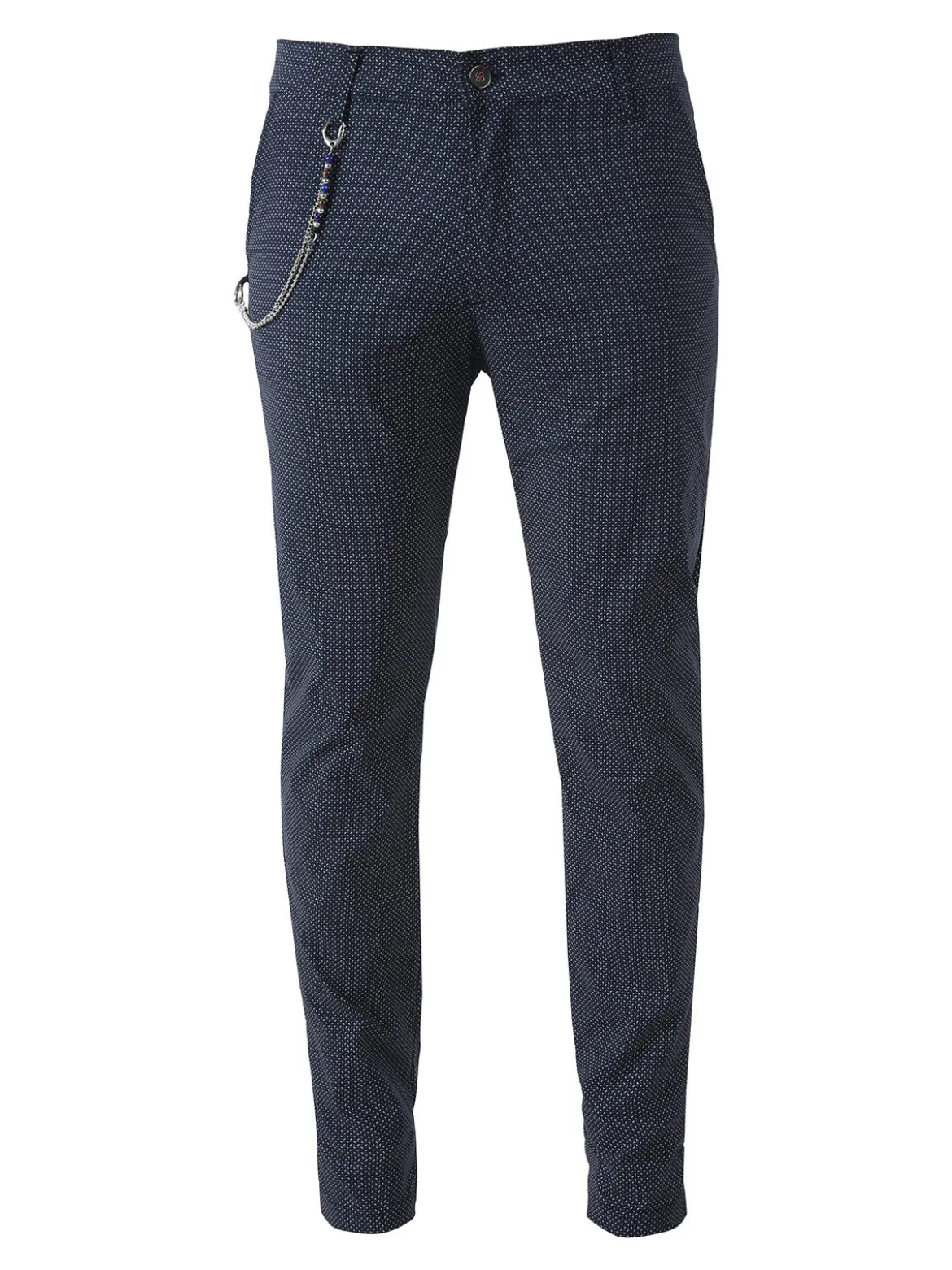 Andy Don B Pantaloni casual da uomo con stampa texture e dettaglio catena - blu scuro