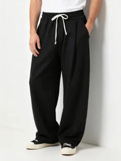 Ange Wear Pantaloni da uomo oversize a gamba larga con coulisse - nero