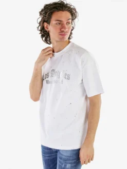 Ange Wear T-shirt da uomo in cotone con stampe metallizzate - bianco