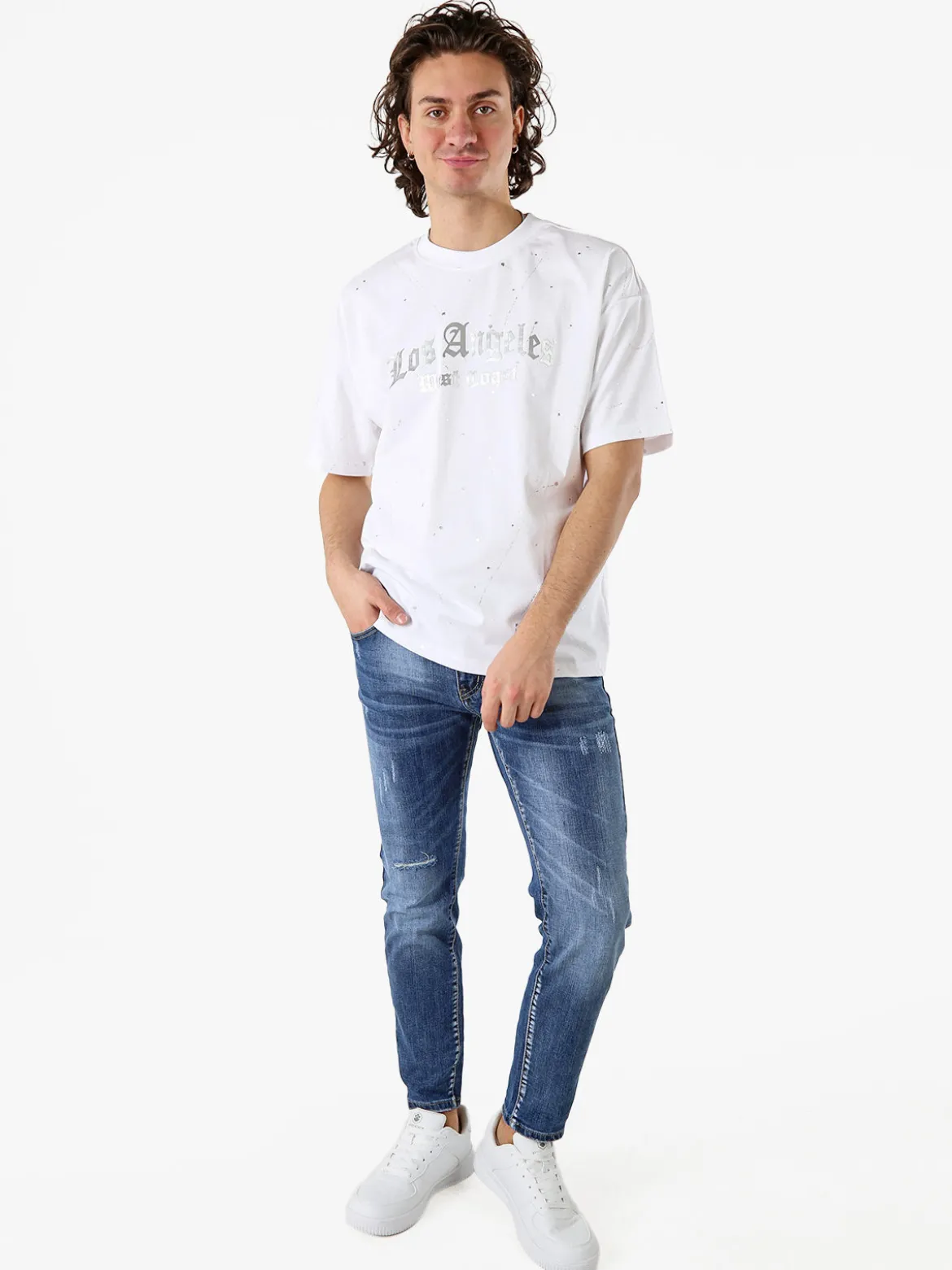 Ange Wear T-shirt da uomo in cotone con stampe metallizzate - bianco
