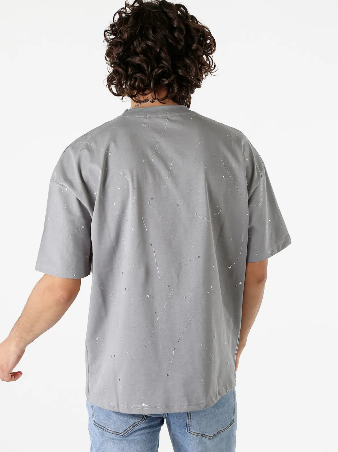 Ange Wear T-shirt da uomo in cotone con stampe metallizzate - grigio