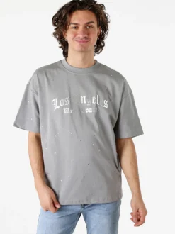 Ange Wear T-shirt da uomo in cotone con stampe metallizzate - grigio