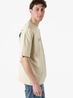 Ange Wear T-shirt da uomo oversize in cotone con stampe davanti e dietro - beige