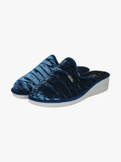A Piedi Liberi Pantofole donna in velluto con zeppa - blu