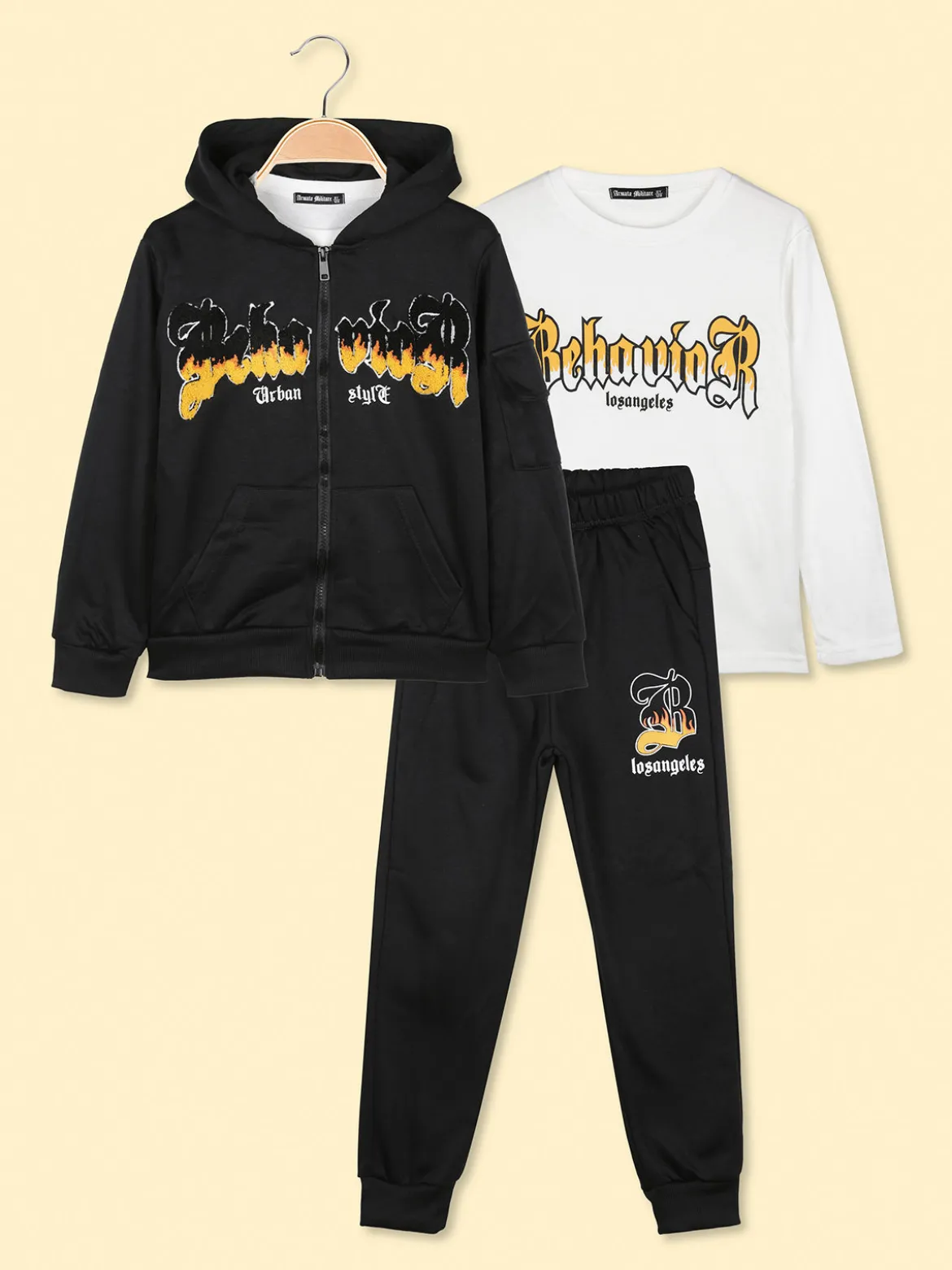 Armata Militare Completo 3 pezzi da bambino con cappuccio e zip - nero