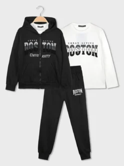 Armata Militare Completo 3 pezzi da ragazzo con cappuccio e zip - nero