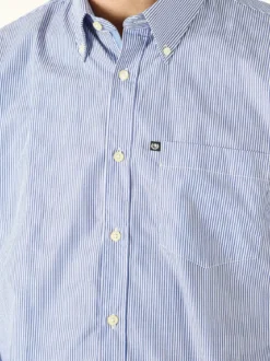 Ascot Sport Camicia a righe da uomo in cotone a maniche lunghe con taschino - blu
