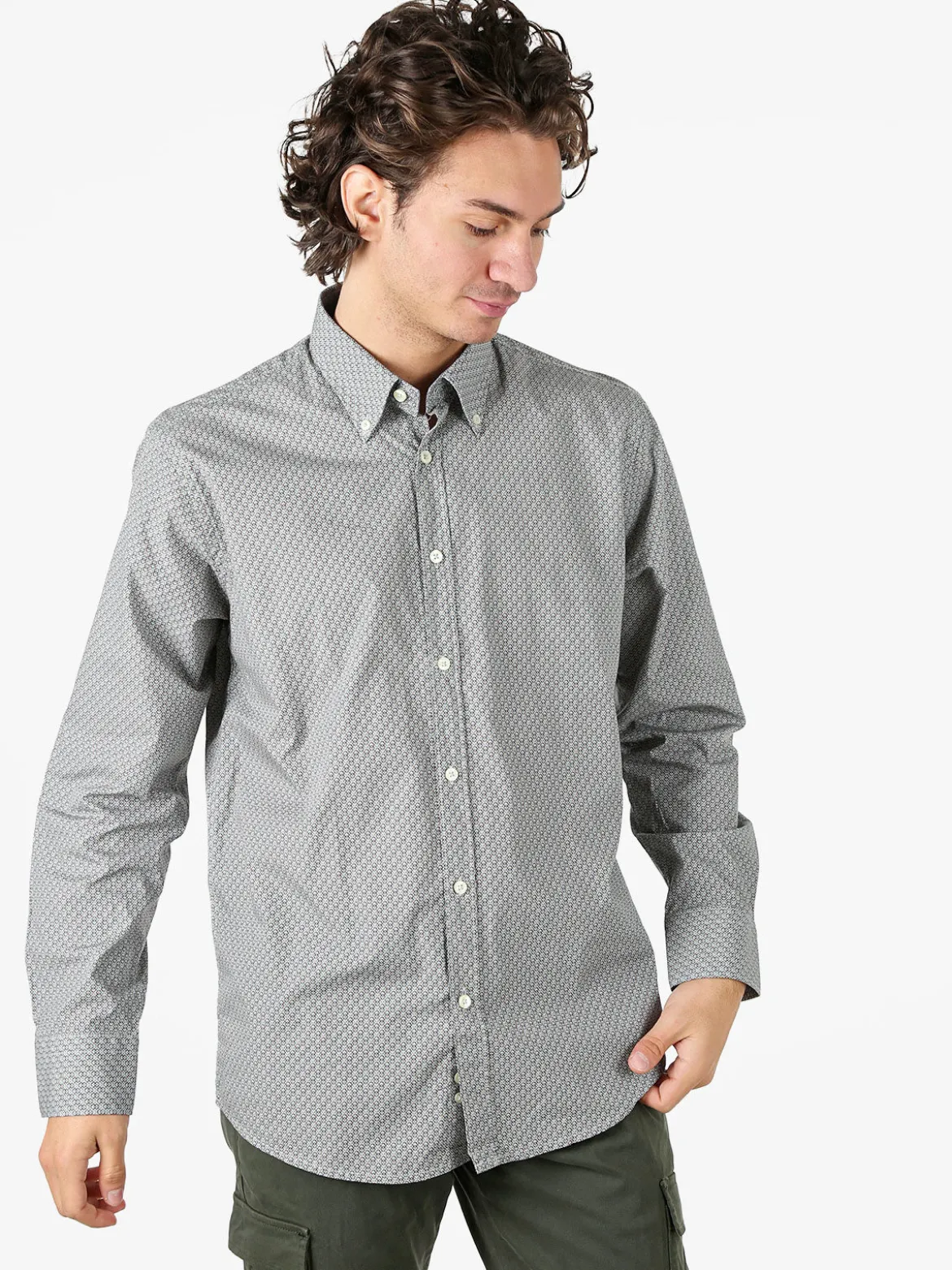 Ascot Sport Camicia da uomo in cotone a maniche lunghe con stampe - grigio