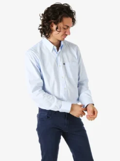 Ascot Sport Camicia da uomo in cotone a maniche lunghe con taschino - azzurro