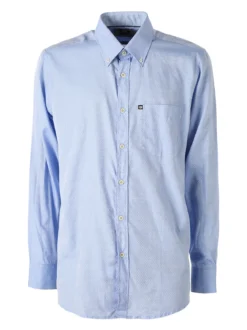 Ascot Sport Camicia da uomo in cotone a maniche lunghe con taschino - azzurro