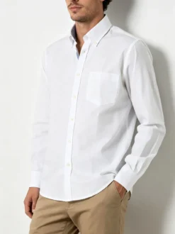 Ascot Sport Camicia da uomo in cotone a maniche lunghe con taschino - bianco