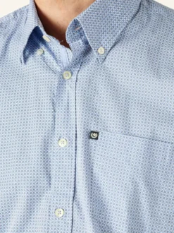 Ascot Sport Camicia da uomo in cotone stretch a maniche lunghe con taschino - blu