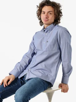 Ascot Sport Camicia da uomo rigata in cotone a maniche lunghe - blu