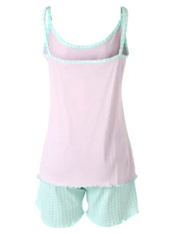 A Sette Pigiama corto da donna con spalline sottili e shorts a quadretti - rosa