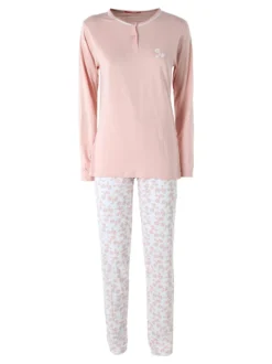 A Sette Pigiama lungo da donna in cotone con pantaloni fiorati - rosa