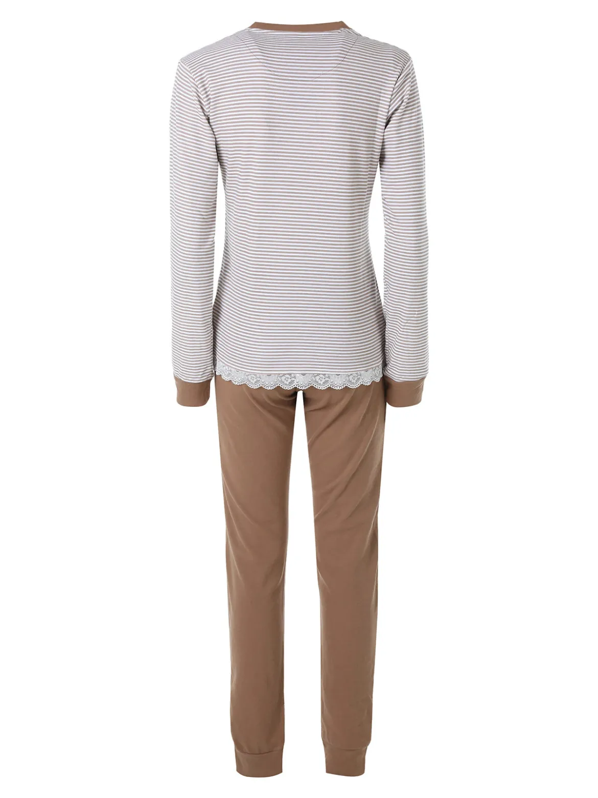 A Sette Pigiama lungo da donna in cotone interlock con maglia a righe - sabbia