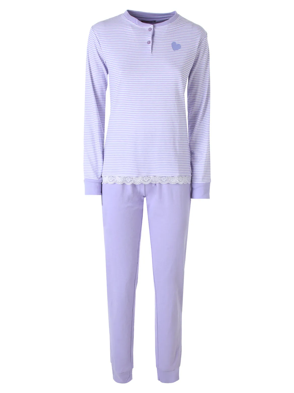 A Sette Pigiama lungo da donna in cotone interlock con maglia a righe - lilla