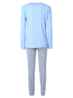 A Sette Pigiama lungo da donna in cotone interlock con pantaloni a quadri - azzurro