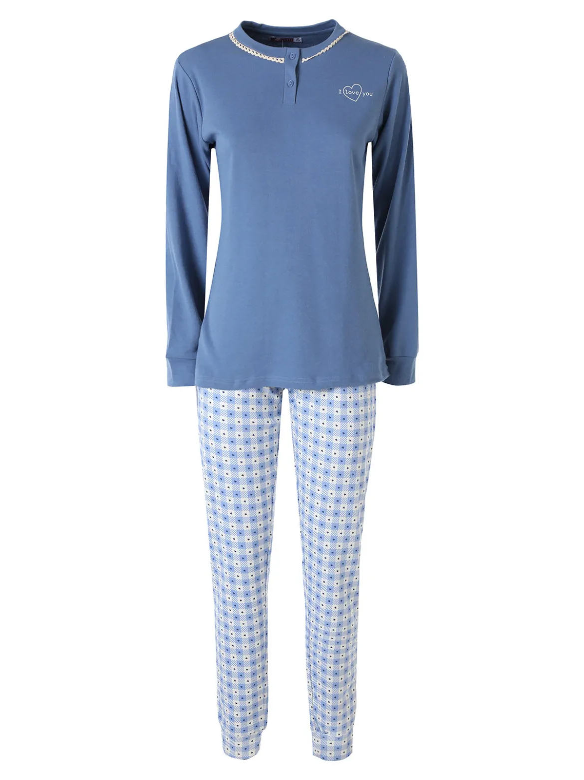A Sette Pigiama lungo da donna in cotone interlock con pantaloni a quadretti - jeans