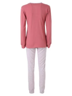 A Sette Pigiama lungo da donna in cotone interlock con pantaloni a stampa fiori - cipria
