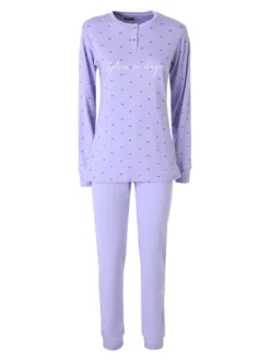 A Sette Pigiama lungo da donna in cotone interlock con stampa a cuori - lilla