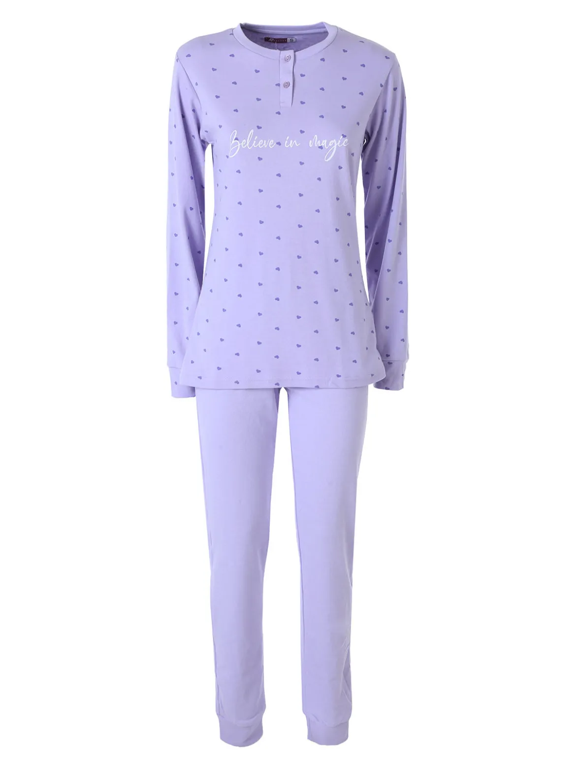 A Sette Pigiama lungo da donna in cotone interlock con stampa a cuori - lilla