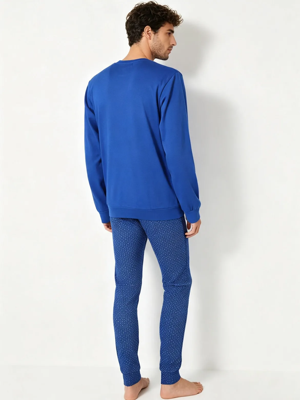 A Sette Pigiama lungo da uomo in cotone interlock con pantaloni a quadretti - blu