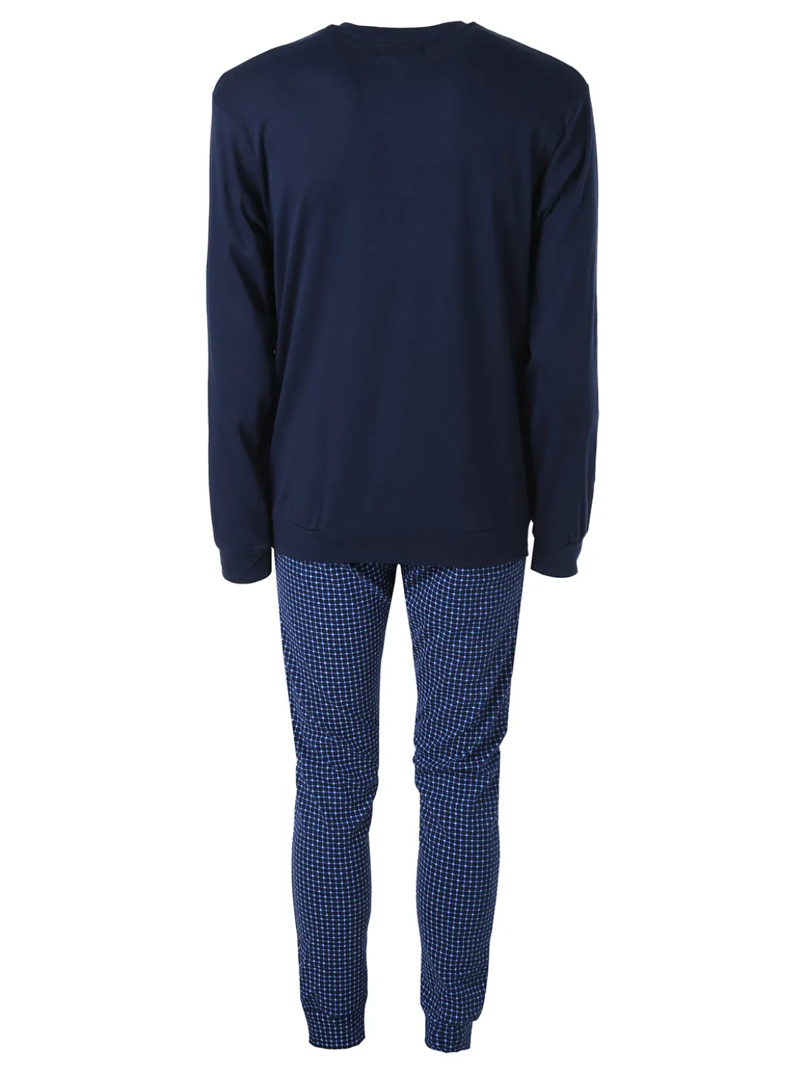 A Sette Pigiama lungo da uomo in cotone interlock con pantaloni a quadretti - blu scuro