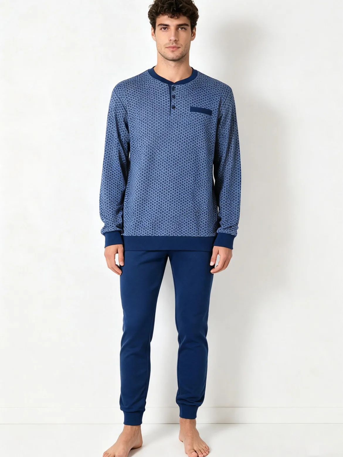 A Sette Pigiama lungo da uomo in cotone interlock con stampa a cerchi - jeans