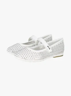 Asso Ballerine da ragazza con strass e cinturino a strappo - bianco