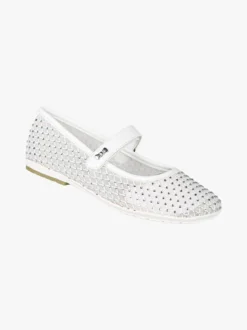 Asso Ballerine da ragazza con strass e cinturino a strappo - bianco