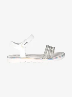 Asso Sandali da ragazza con strass e cinturino a strappo - bianco