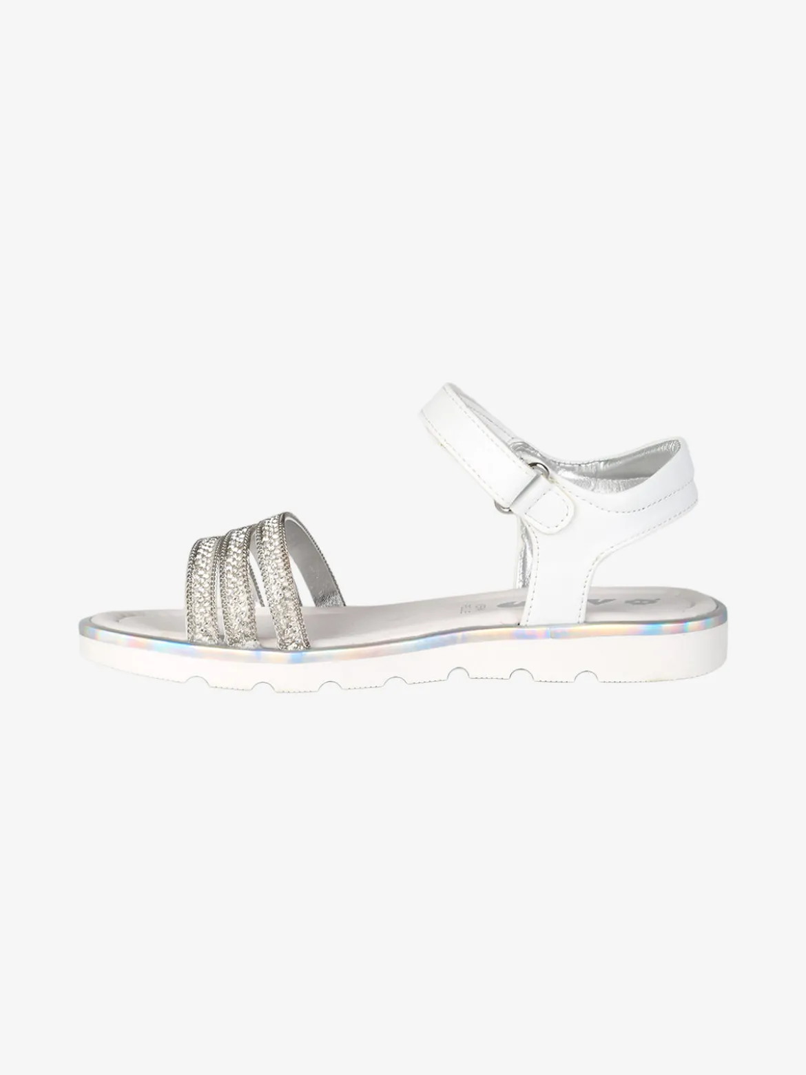 Asso Sandali da ragazza con strass e cinturino a strappo - bianco