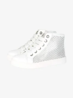 Asso Sneakers alte da ragazza con strass - bianco