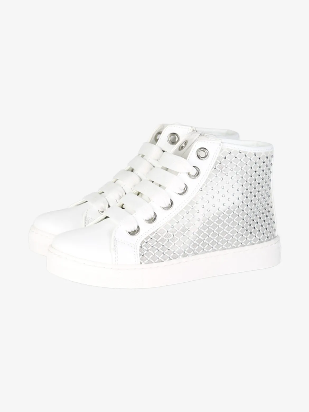 Asso Sneakers alte da ragazza con strass - bianco