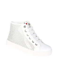 Asso Sneakers alte da ragazza con strass - bianco