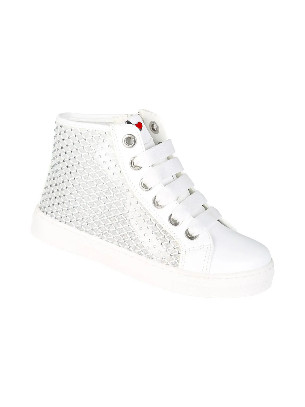 Asso Sneakers alte da ragazza con strass - bianco
