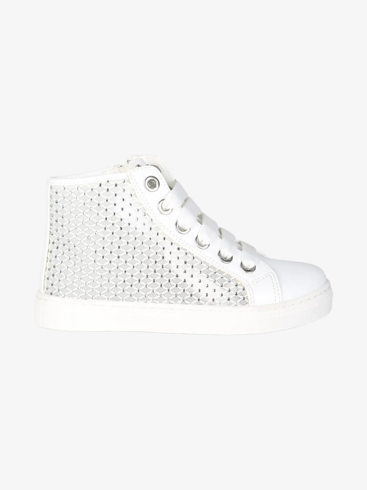 Asso Sneakers alte da ragazza con strass - bianco