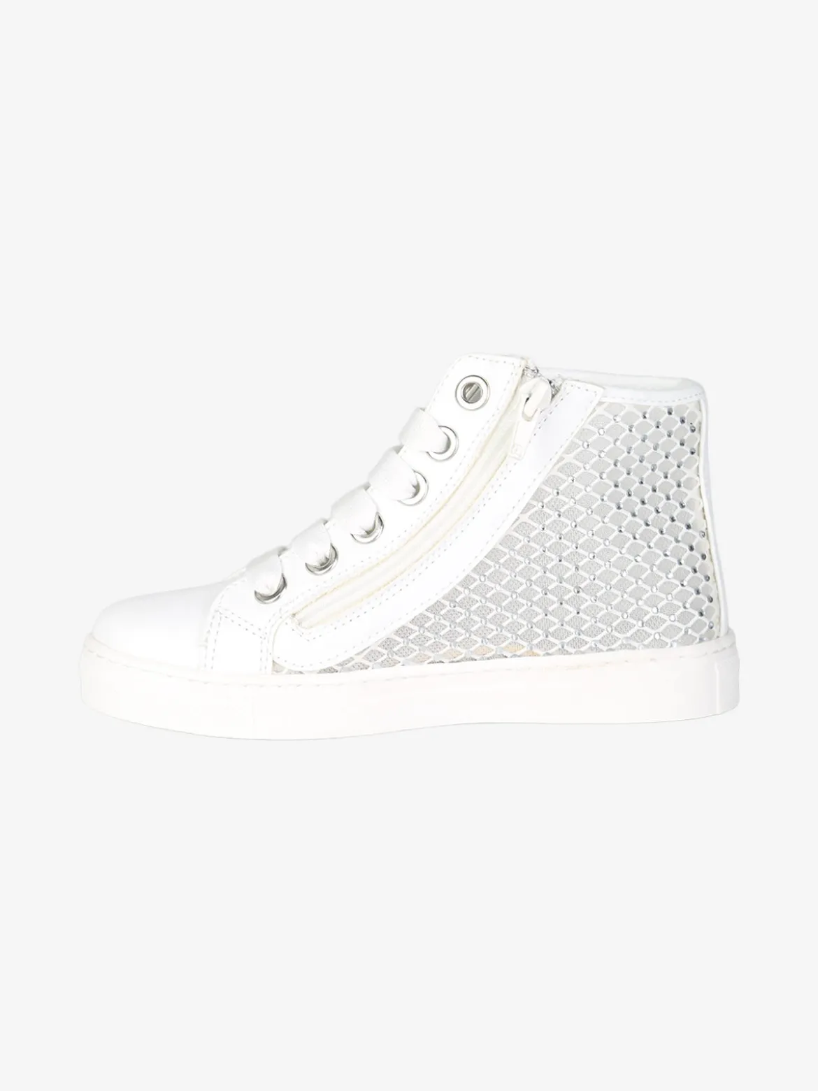Asso Sneakers alte da ragazza con strass - bianco